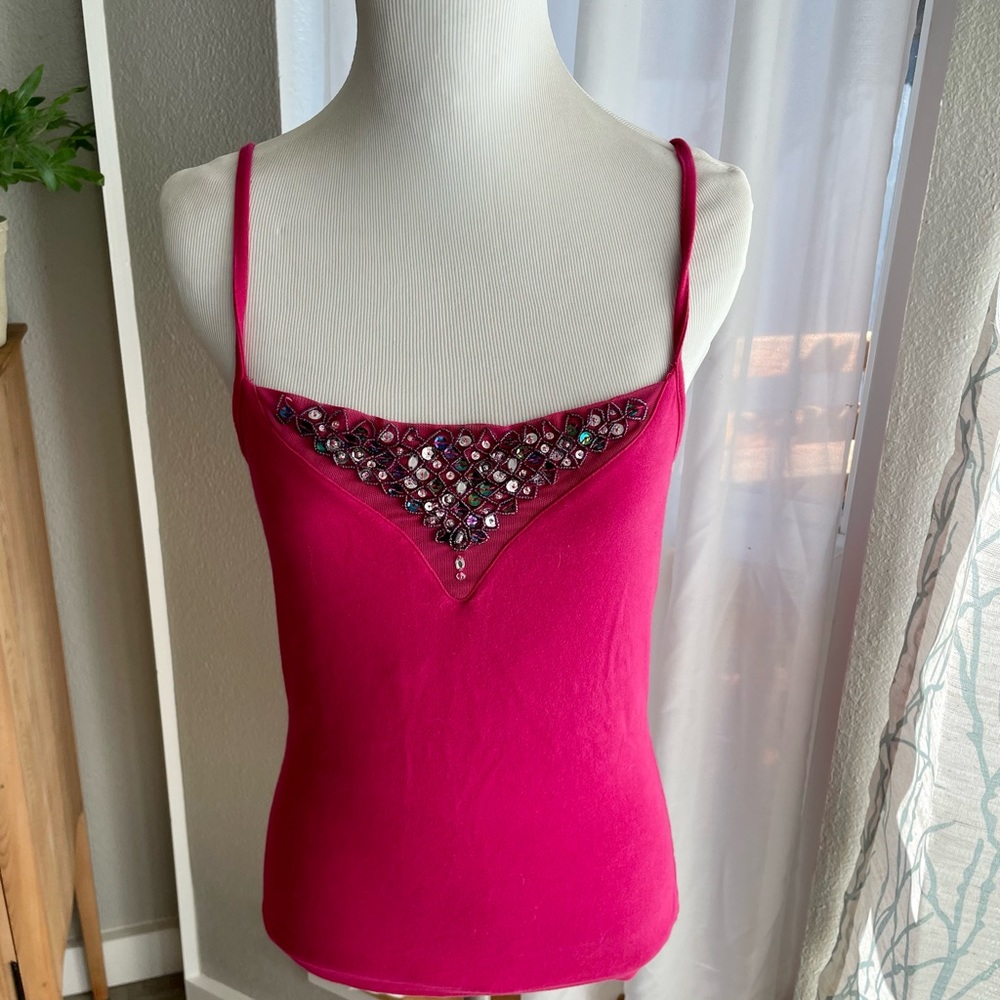 Moda International Hot Pink Beaded Bra Top Camisole- Size Small